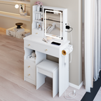 29.2' Small Size Drawer Desktop Vanity Table + Cushioned Stool, 2 AC+2 USB Power Station, Hair dryer bracket, Extra Large Touch Control Sliding LED Mirror, 3-color Switching, EPA, GCC, UL Certificate - Grand Goldman Shop