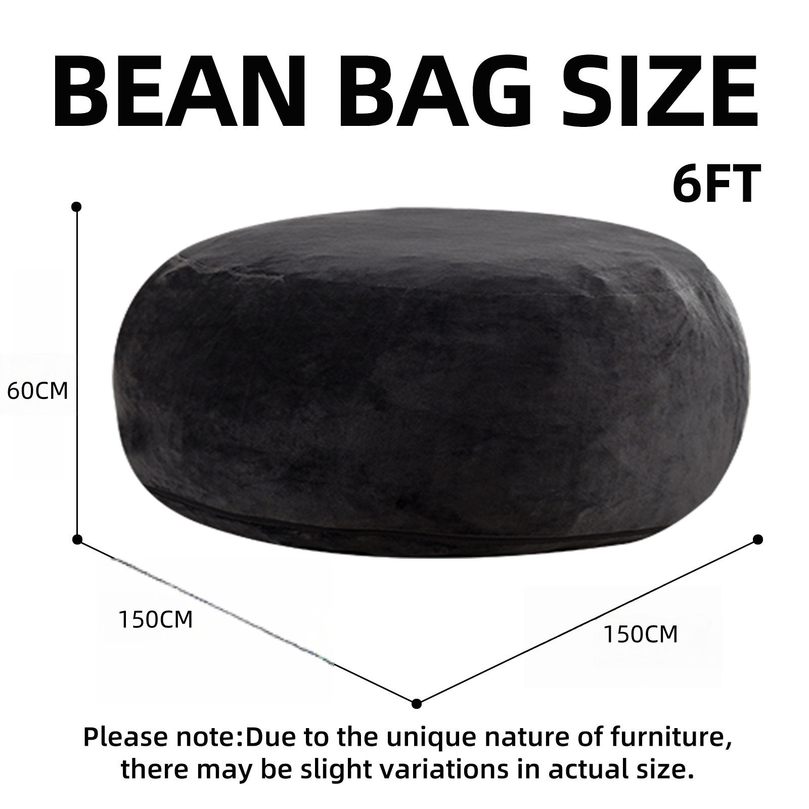6FT bean bag chair, memory foam filling, adult and teen bean bag chair, soft sofa with removable flannel cover, round sofa for living room, bedroom, college dorm. - Grand Goldman Shop