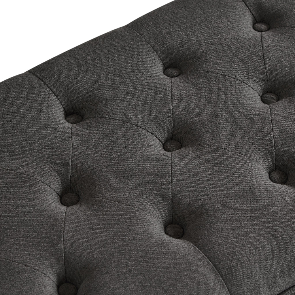 Upholstered tufted button storage bench ,Linen fabric entry bench with spindle wooden legs, Bed bench- Dark Gray - Grand Goldman Shop