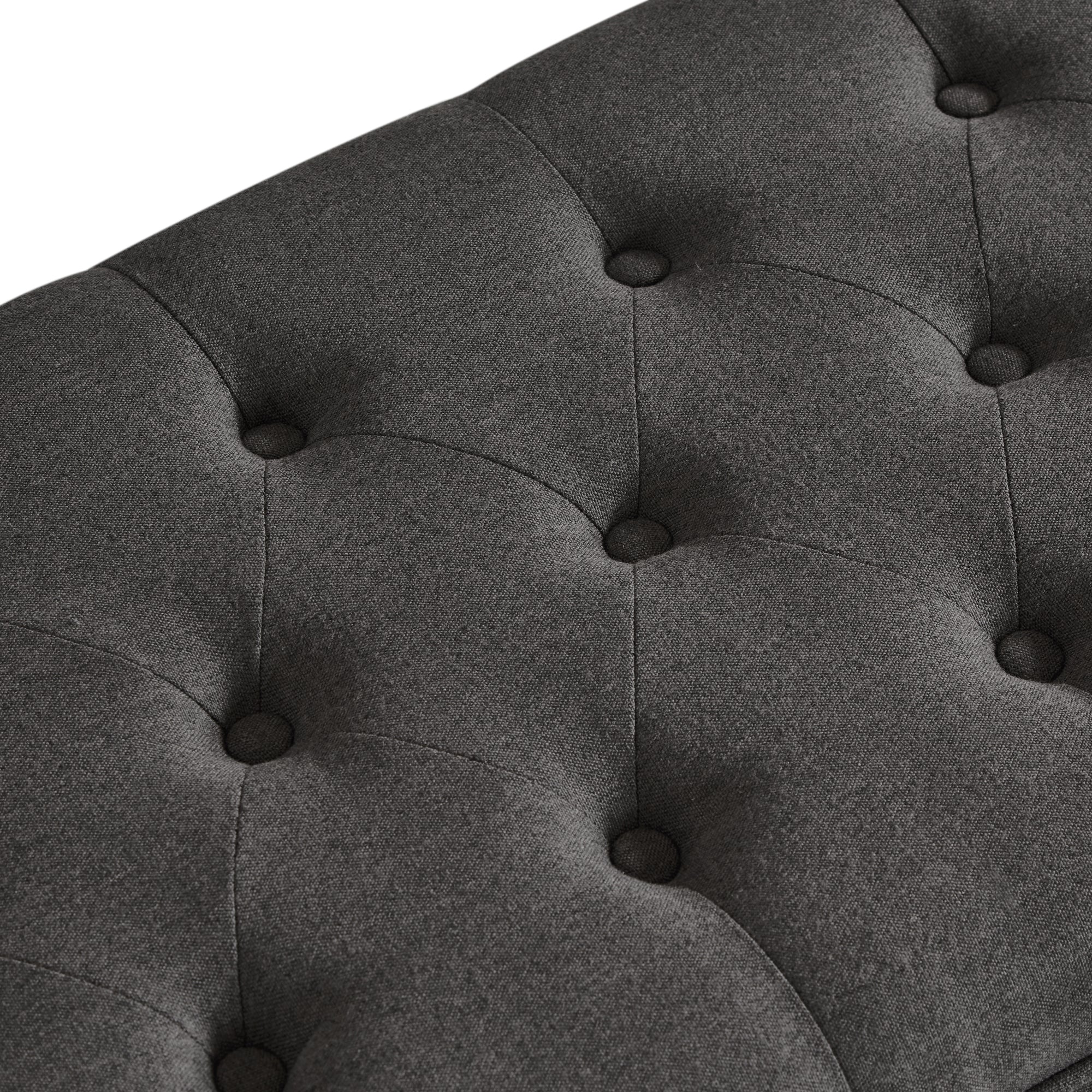Upholstered tufted button storage bench ,Linen fabric entry bench with spindle wooden legs, Bed bench- Dark Gray - Grand Goldman Shop