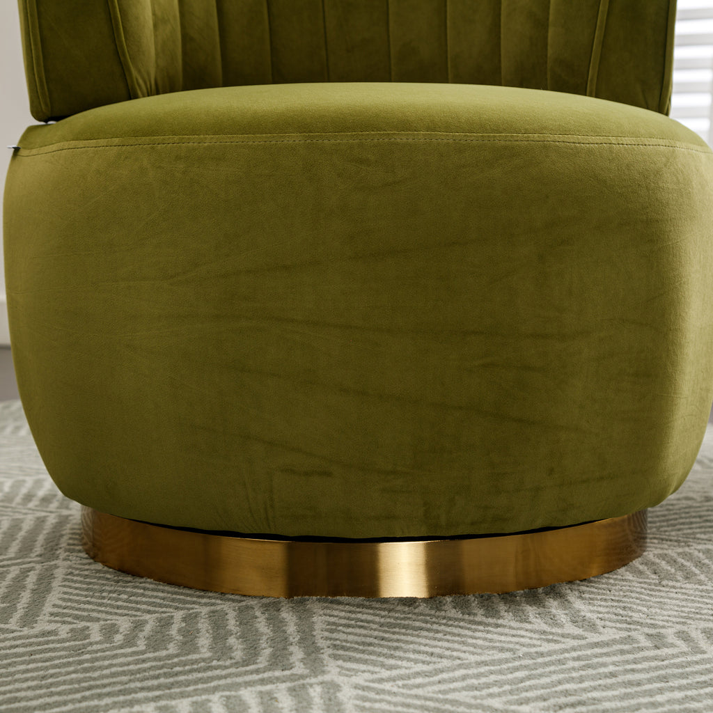 Swivel Barrel Chair, Round Armchairs with Wide Upholstered, Fluffy Velvet Fabric, Olive, 25.20'' x 25.59'' x 26.38'' - Grand Goldman Shop