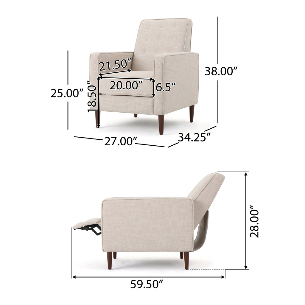 Macedonia Mid-Century Modern Button Tufted Fabric Recliner - Grand Goldman Shop