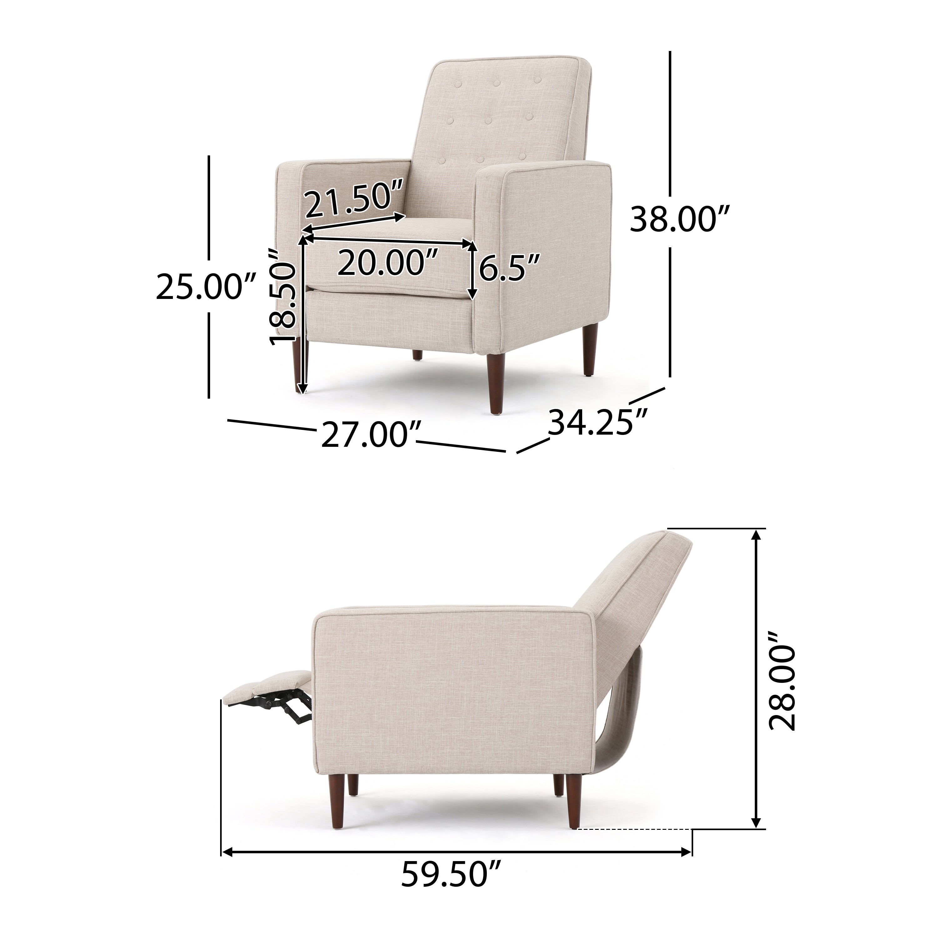Macedonia Mid-Century Modern Button Tufted Fabric Recliner - Grand Goldman Shop
