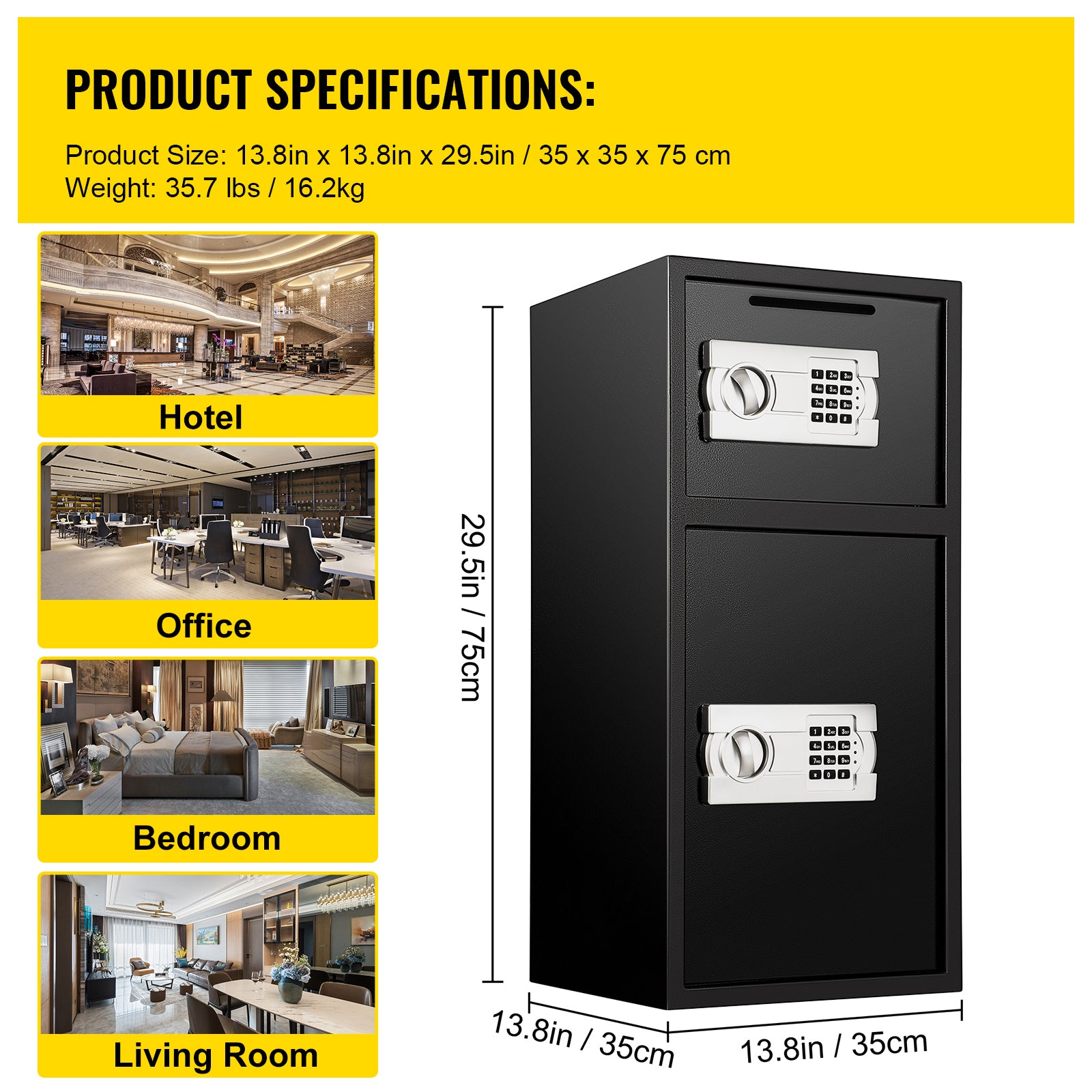 Large Double Door Security Safe Box 2.6 Cubic Feet Steel Safe Box Strong Box with Digital Lock for Money Gun Jewelry Black | 