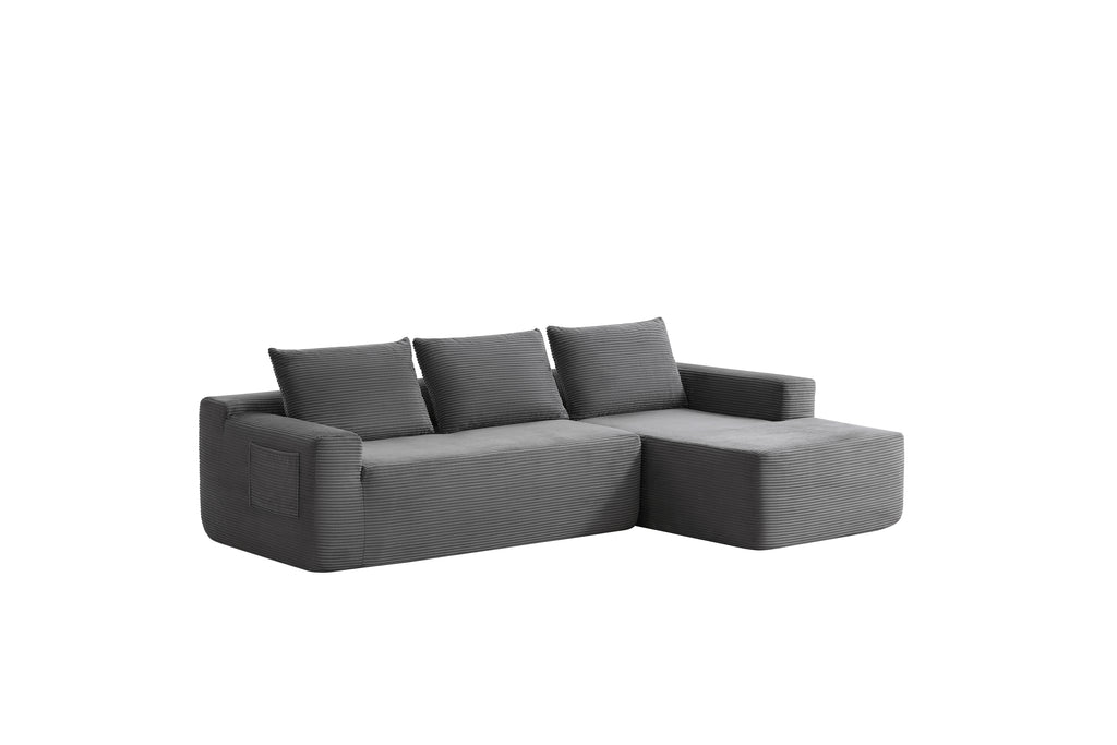 96.9'Compressible doubleCloud Sectional Couch with L-Shape Chaise,Modern Modular Sofa with Deep Seat,Upholstered Couches for Living Room Bedroom,No Assembly Required,(Plush Corduroy Fabric),Grey Right - Grand Goldman Shop
