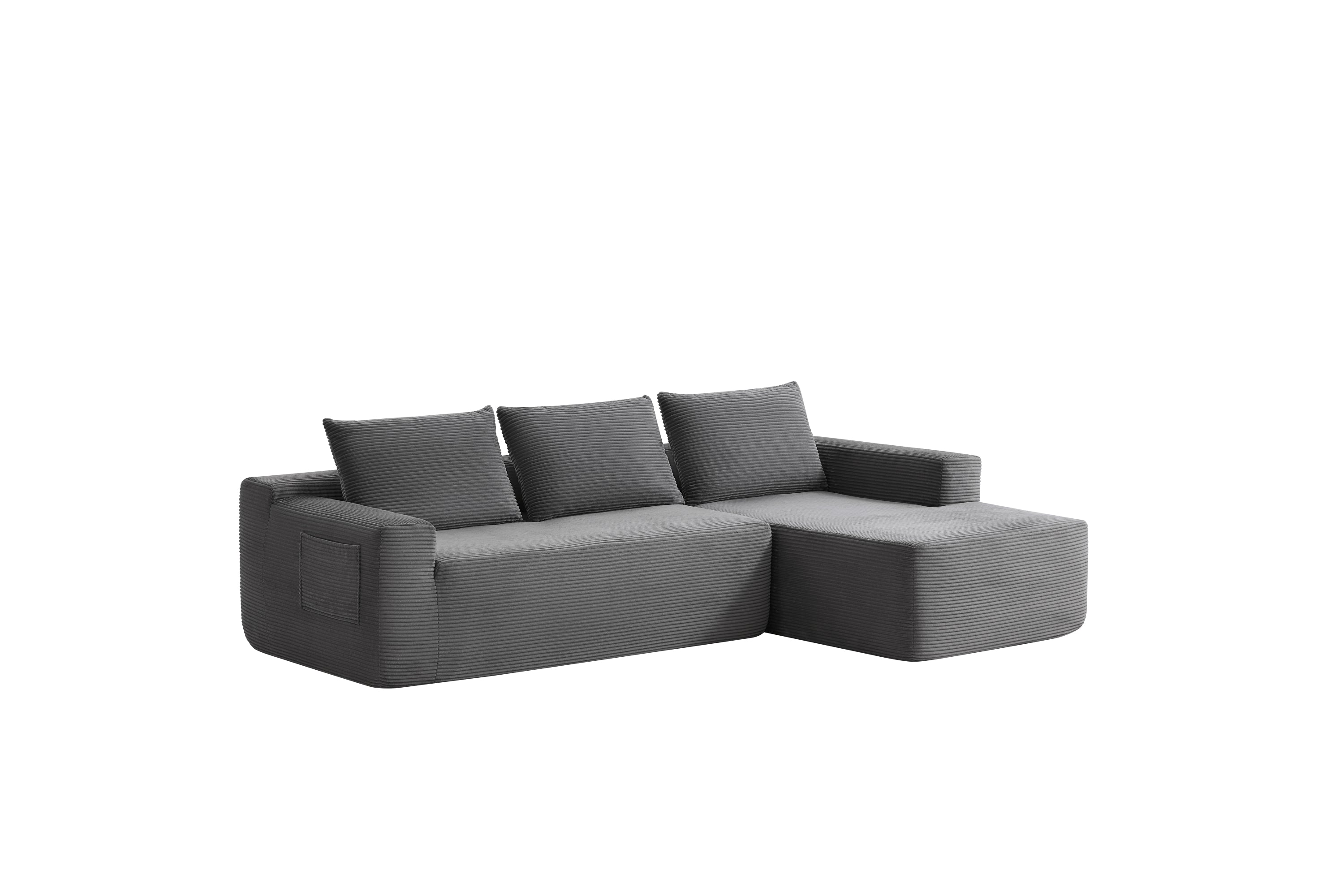 96.9'Compressible doubleCloud Sectional Couch with L-Shape Chaise,Modern Modular Sofa with Deep Seat,Upholstered Couches for Living Room Bedroom,No Assembly Required,(Plush Corduroy Fabric),Grey Right - Grand Goldman Shop