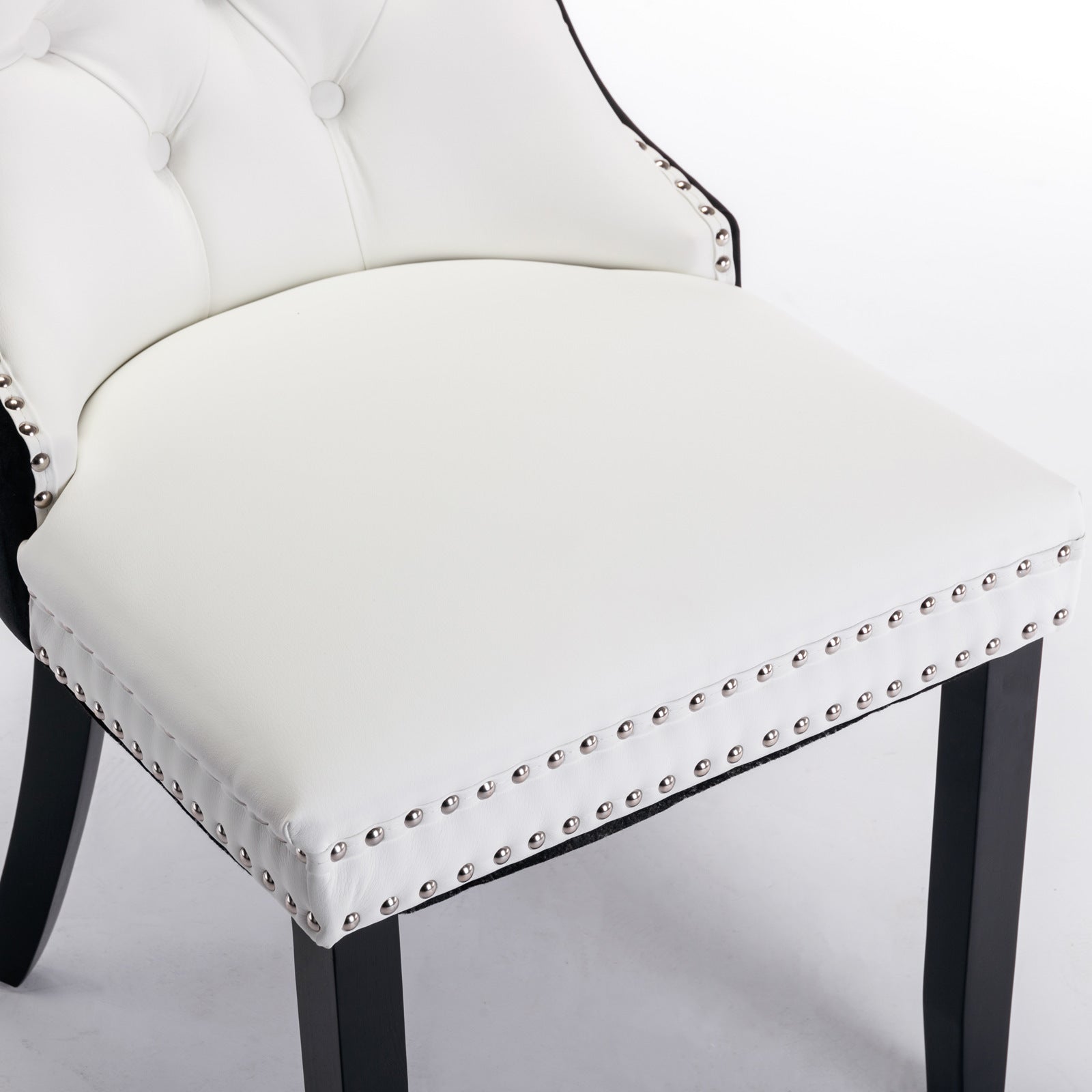 A&A Furniture,Nikki Collection Modern,High-end Tufted Solid Wood Contemporary PU and Velvet Upholstered Dining Chair with Wood Legs Nailhead Trim  2 Pcs Set,White+Black, SW2101WB - Grand Goldman Shop