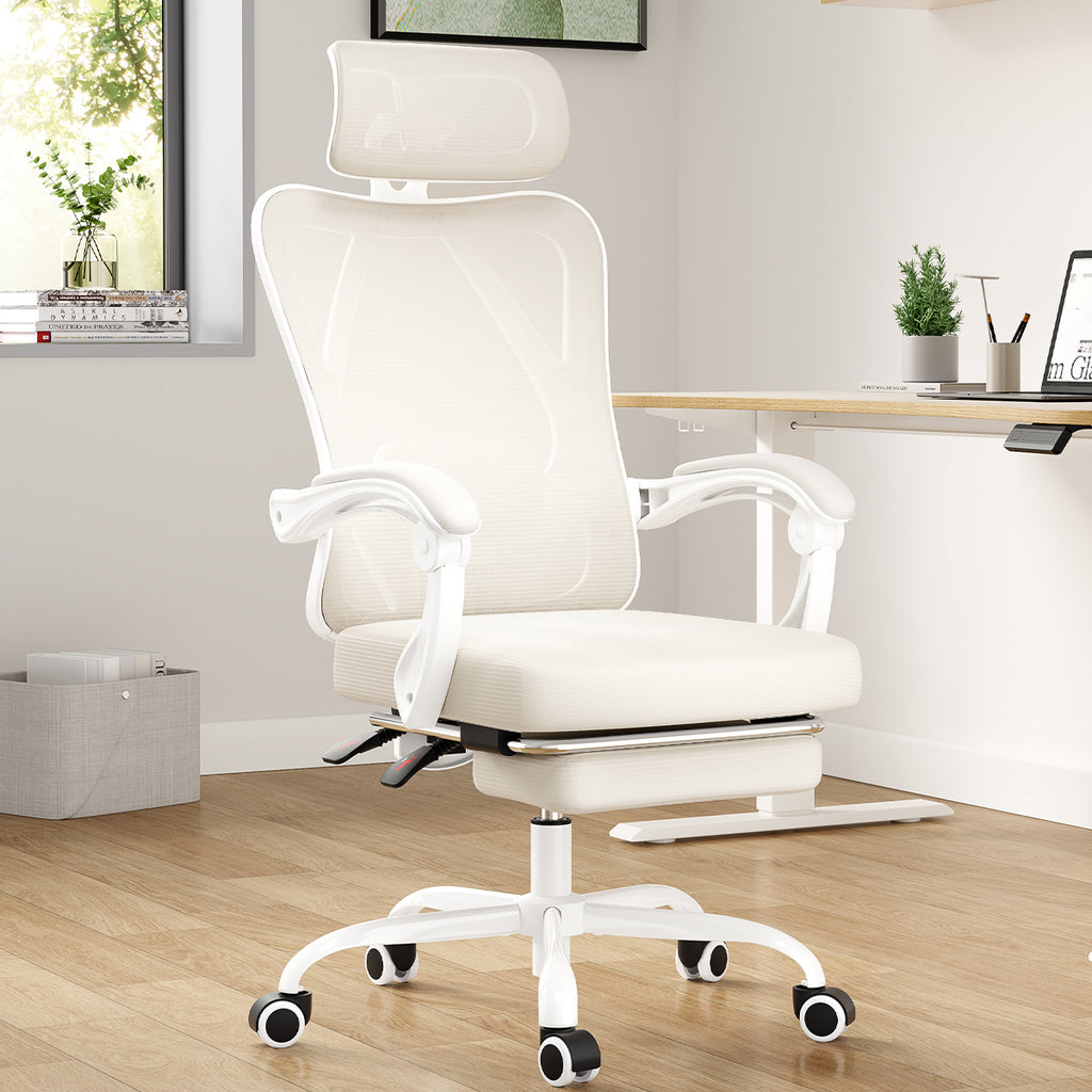 Ergonomic Office Chair with Footrest, Mesh Office Desk Chair with Headrest, High Back Computer Chair with Adjustable Lumbar S