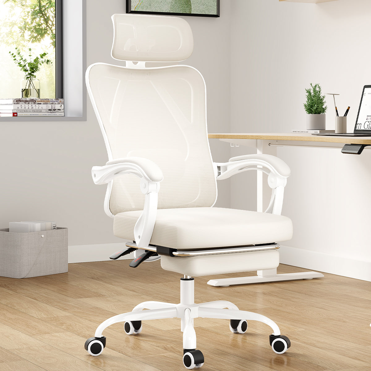Ergonomic Office Chair with Footrest, Mesh Office Desk Chair with Headrest, High Back Computer Chair with Adjustable Lumbar S