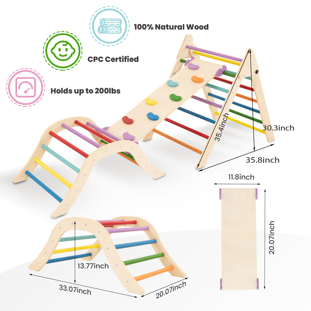 Gardenia Pikler Triangle Set Montessori Toddler Climbing Toys Indoor, Foldable Climbing Toys for Toddlers 1-3 Inside, 2 Piece