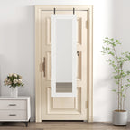 White Solid Wood Jewelry Armoire Organizer with Full-Length Mirror, Wall-Mounted Lockable Cabinet with LED Light, 47.5x14.3 in - Grand Goldman Shop