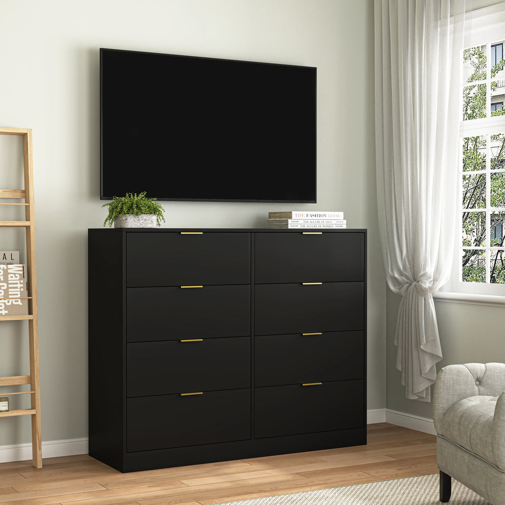 8 Drawers Dresser for Bedroom, Wood Bedroom Dresser Modern Drawer Chest, 8 Chest of Drawer, Tall Dresser for Closet, Dressers Organizer for Living Room, Closet, Hallway Black - Grand Goldman Shop