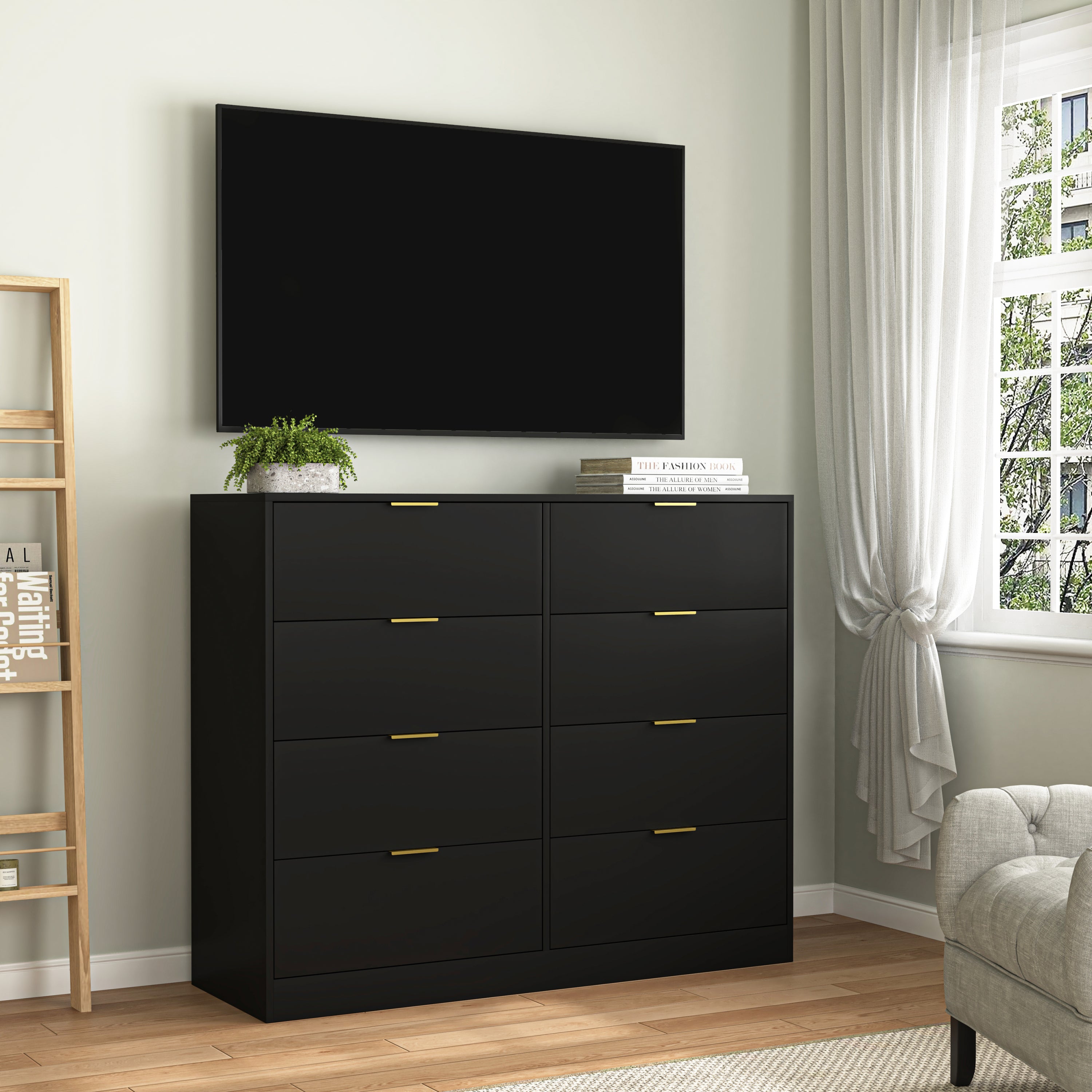 8 Drawers Dresser for Bedroom, Wood Bedroom Dresser Modern Drawer Chest, 8 Chest of Drawer, Tall Dresser for Closet, Dressers Organizer for Living Room, Closet, Hallway Black - Grand Goldman Shop