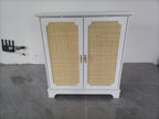 Rattan Decorated Sideboard Buffet Storage Liquor Cabinet, White Particle Board & MDF, 31.10 x 14.96 x 34.25 inches - Grand Goldman Shop