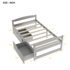 Gray Twin Size Platform Bed with Two Drawers, Pine Wood and MDF Construction - Grand Goldman Shop