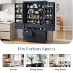 [Assembly&Show Video Available] TOPMAX Freestanding Large Kitchen Pantry Wooden Kitchen Storage Cabinet Cupboard with 8 Door Shelves,3 Adjustable Shelves,7 Drawers& 8 Wine Racks, Gray - Grand Goldman Shop