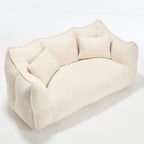 Comfortable Dual Beanbag Chair with High Resilience Foam Core for Two People in Beige Chenille - Grand Goldman Shop