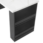 K&K 82.6' Fluted Kitchen Island with Extendable Dining Table for 4-6, Island Table for Kitchen with Power Outlet, Kitchen Table with Double-Side Storage, 2 Drawers 2 Side Open Shelves, Black - Grand Goldman Shop