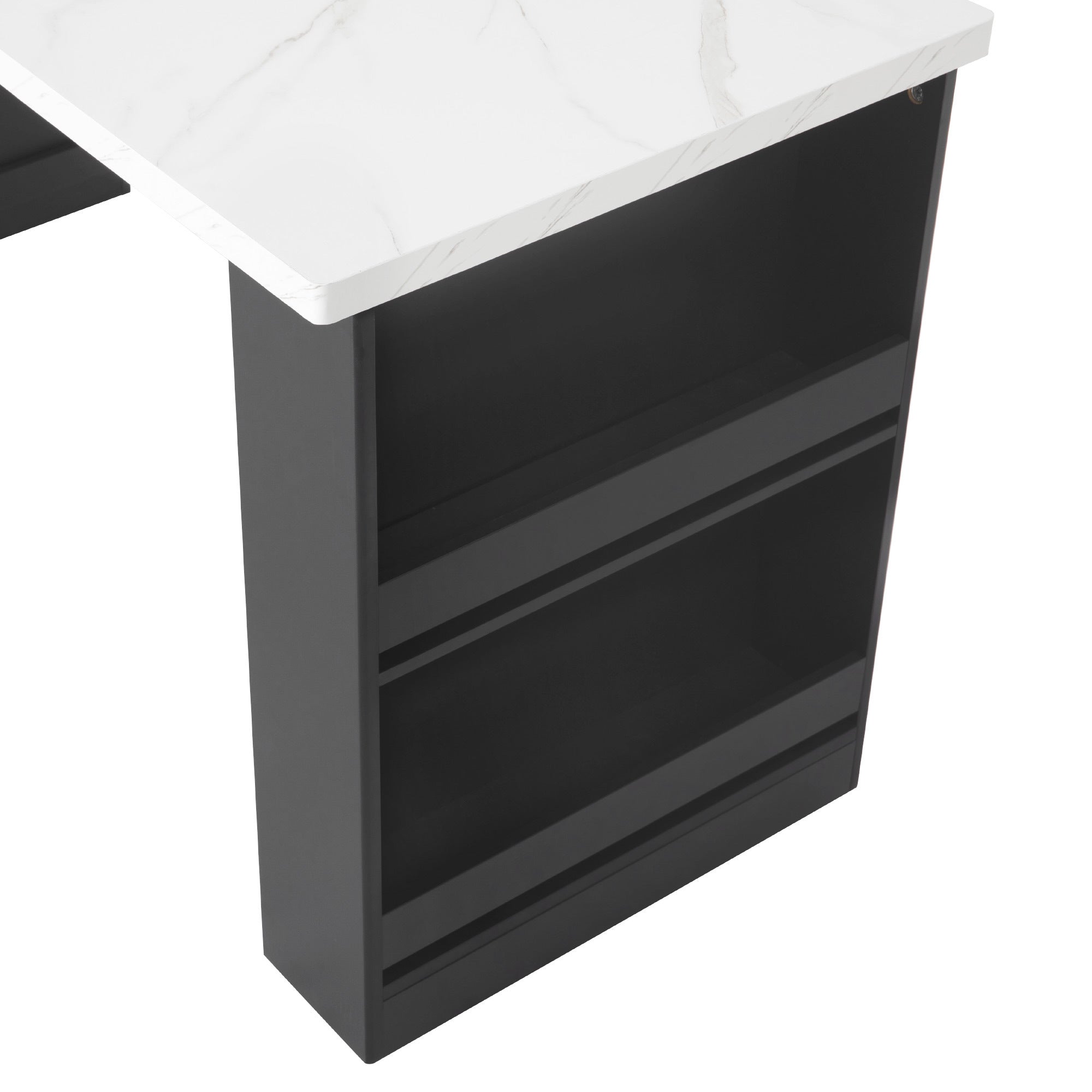 K&K 82.6' Fluted Kitchen Island with Extendable Dining Table for 4-6, Island Table for Kitchen with Power Outlet, Kitchen Table with Double-Side Storage, 2 Drawers 2 Side Open Shelves, Black - Grand Goldman Shop