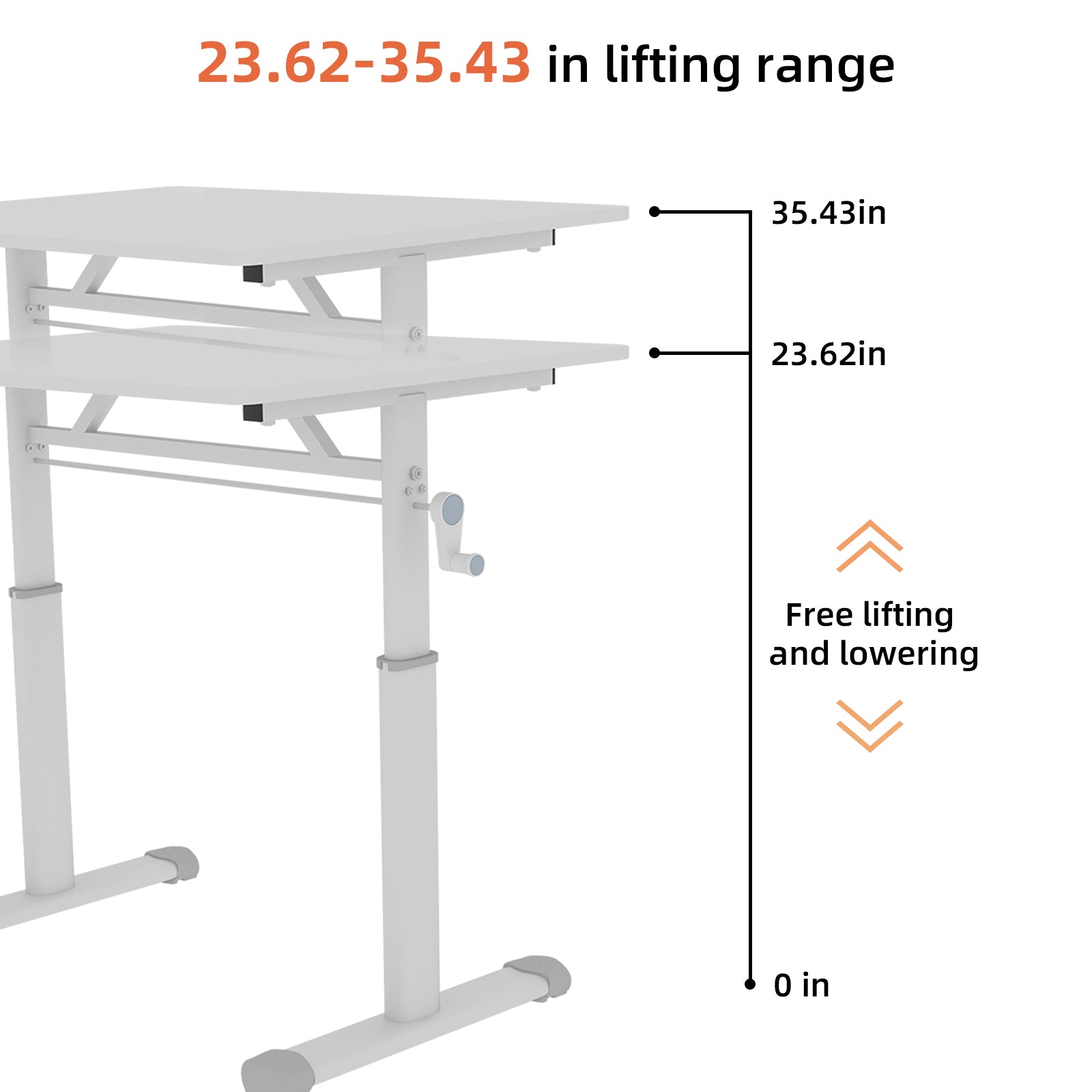 Adjustable Study Desk for Kids and Adults, Height-Adjustable Home Office Desk, White Frame with White Wood Tabletop, 60cm x 1