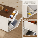 46' Kitchen Island on Wheels with Storage & Power Outlet - Movable Rustic Breakfast Bar Table, Wood Top with Adjustable Shelf & Drawer for Kitchen Dining Living Room, White - Grand Goldman Shop