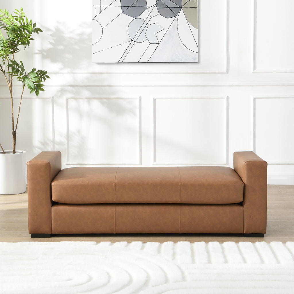 Stylish and Durable Brown Faux Leather Ottoman - Grand Goldman Shop