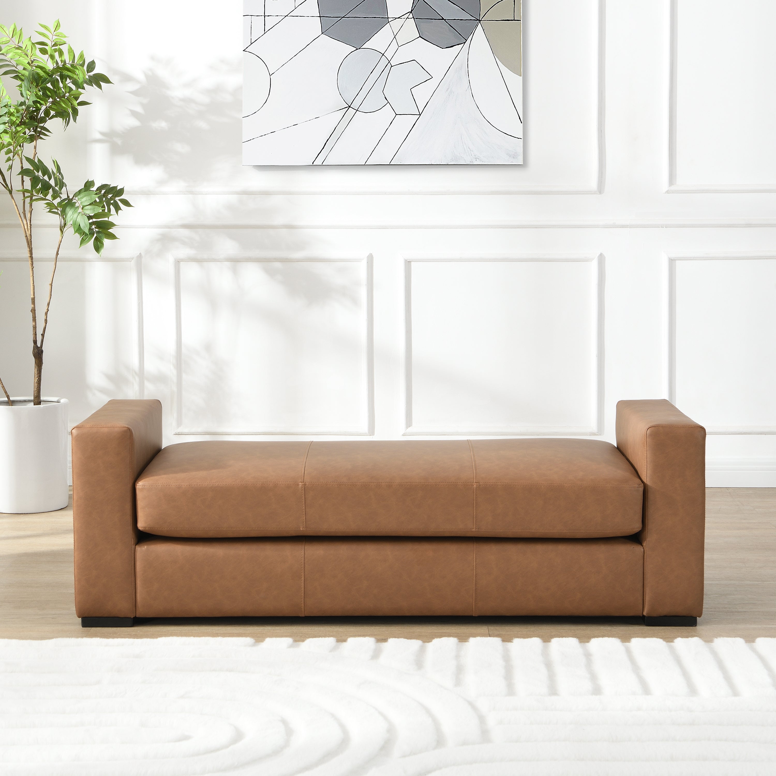 Stylish and Durable Brown Faux Leather Ottoman - Grand Goldman Shop