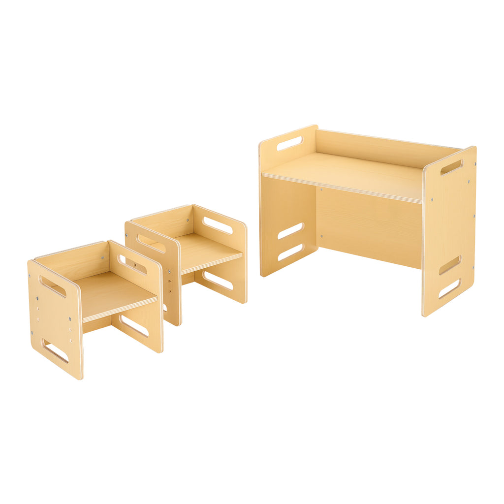 Montessori Weaning Table and Chair Set, Wooden Toddler Table and Chair Set with 2 Chairs, Adjustable Height Montessori Chair 