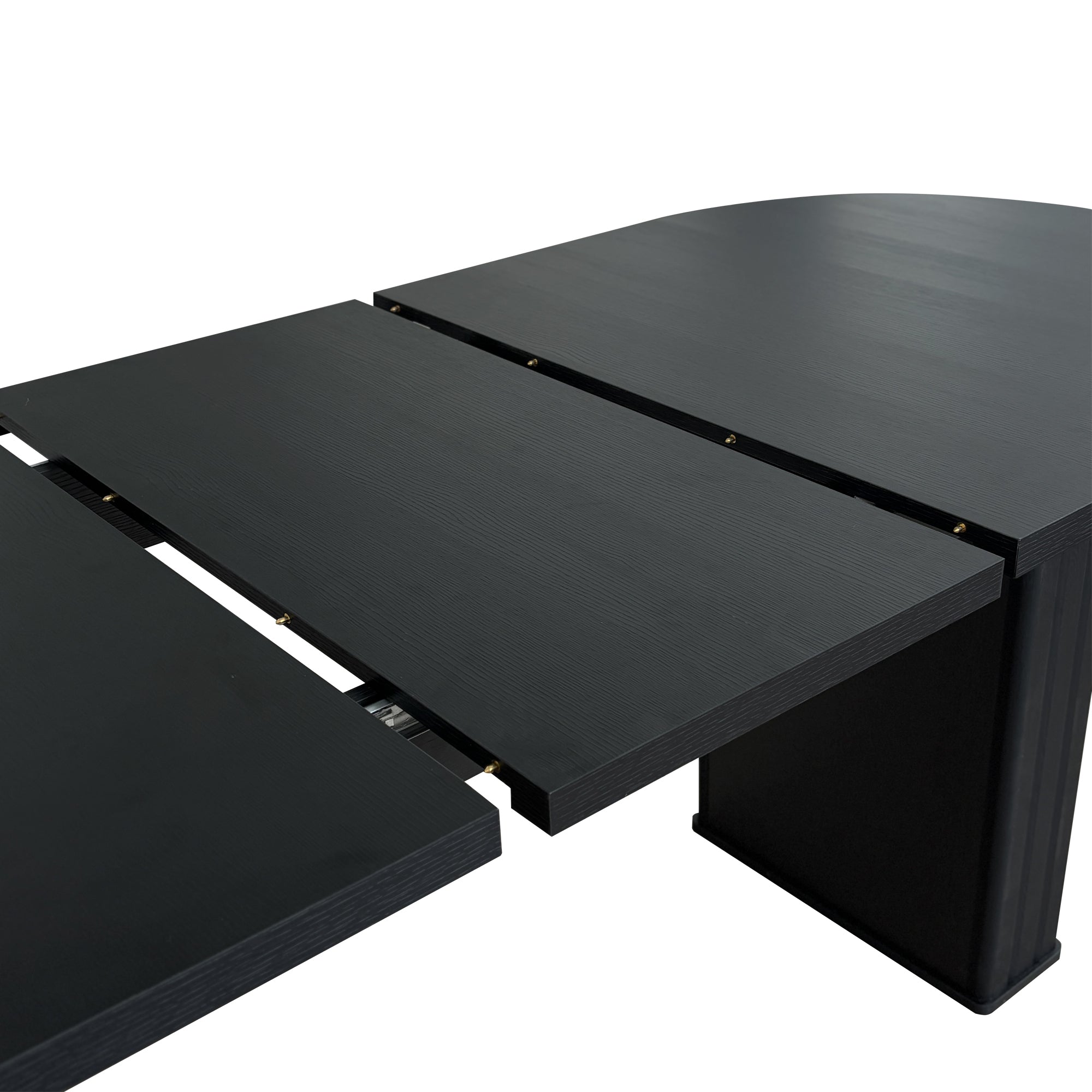 Kitchen extendable dining table for 4-8 people, oval kitchen table with wooden strip base for family living room (black) - Grand Goldman Shop
