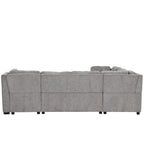 U-shaped Sectional Sofa Pull out Sofa Bed with USB Ports, Power Sockets, Storage Chaise, Light Gray Chenille, 108.6' - Grand Goldman Shop
