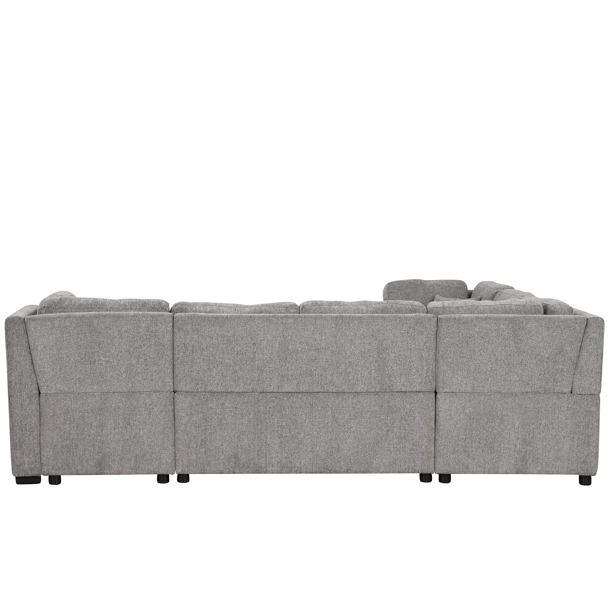 U-shaped Sectional Sofa Pull out Sofa Bed with USB Ports, Power Sockets, Storage Chaise, Light Gray Chenille, 108.6' - Grand Goldman Shop