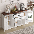 White Farmhouse Barn Door Storage Cabinet with 2 Drawers & Door Rack, Adjustable Shelves, MDF Construction, 63.11' L x 15.75' W x 32.09' H - Grand Goldman Shop