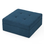 Flip-Top Ottoman with Tufted Waffle Stitch and Rolling Casters, Navy Blue - Grand Goldman Shop