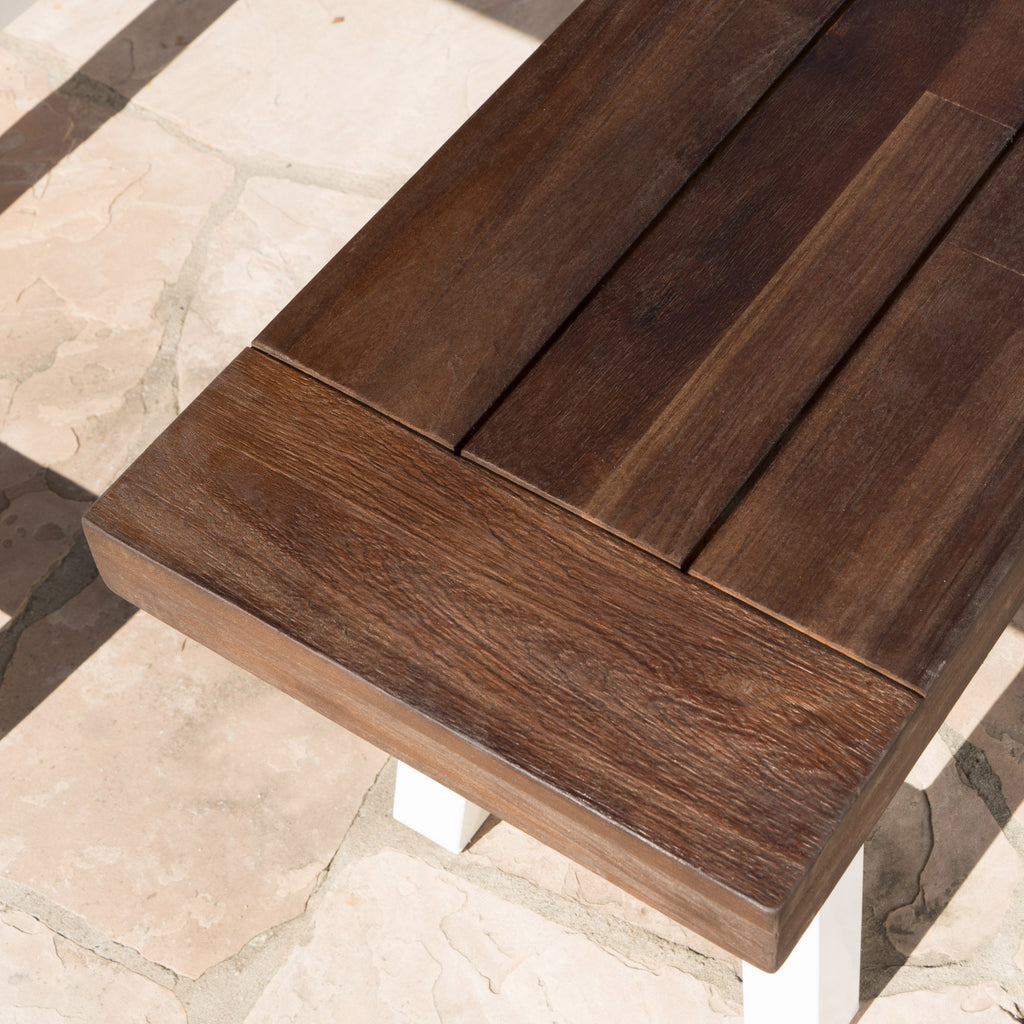 Tranquilizer Outdoor Acacia Wood Bench with Slat Panel Design, Dark Brown and White - Grand Goldman Shop