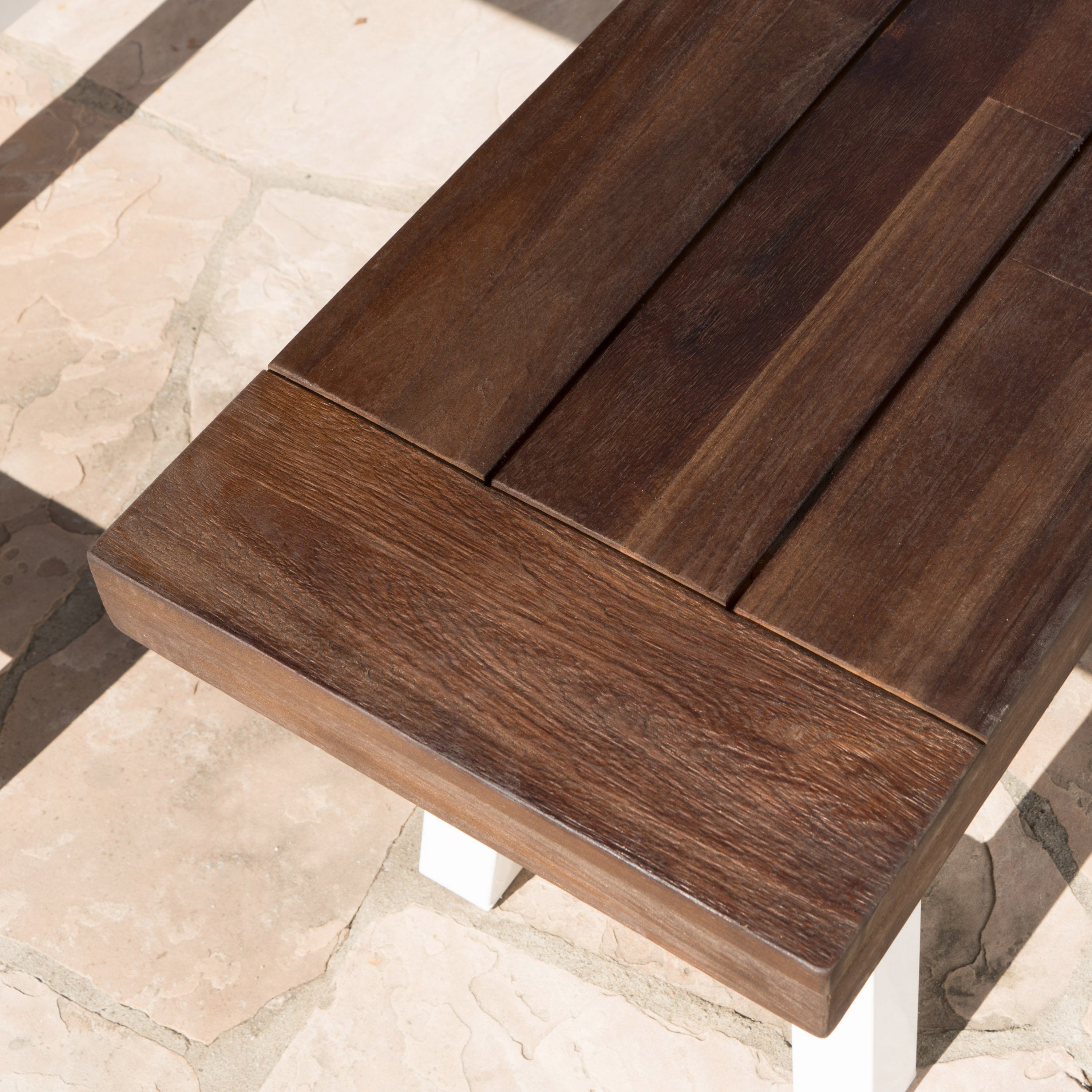 Tranquilizer Outdoor Acacia Wood Bench with Slat Panel Design, Dark Brown and White - Grand Goldman Shop