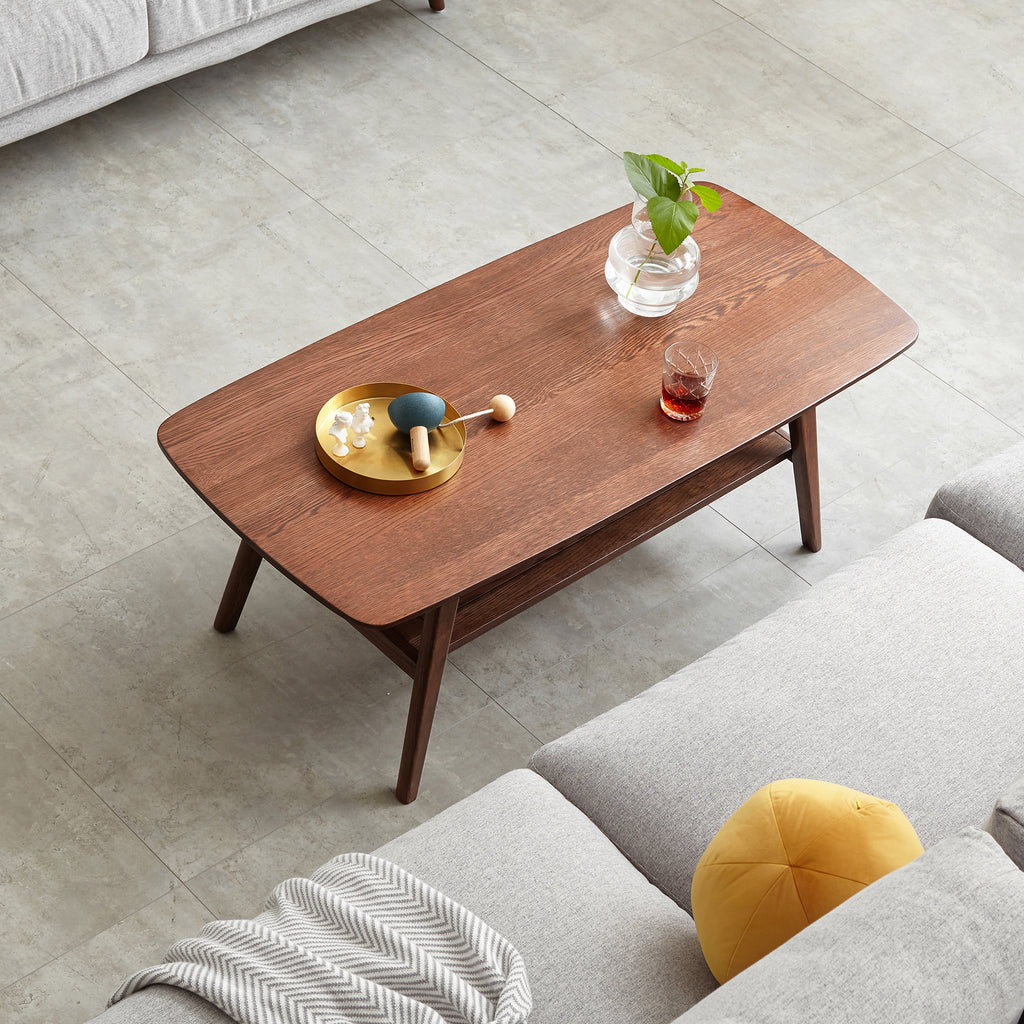 Center Table Low Table 100% Solid Oak Wood Top Plate Desk Coffee Table Width 80 x Depth 50 x Height 44 cm Study Desk Work From Home Easy To Assemble Walnut Color Wood With Storage Shelf - Grand Goldman Shop