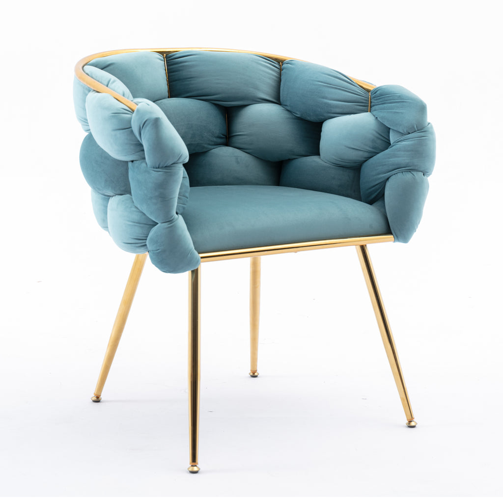 Luxury Modern Simple Leisure Velvet Single Sofa Chair Bedroom Lazy Person Household Dresser Stool Manicure Table Back Chair Blue - Grand Goldman Shop