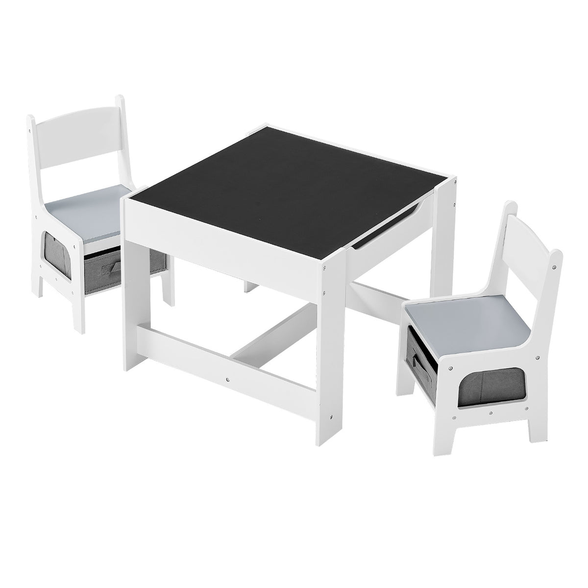 Kids Table and 2 Chairs Set, Toddler Table and Chair Set with Storage Space under the Table, Cloth Storage Box under the Chai