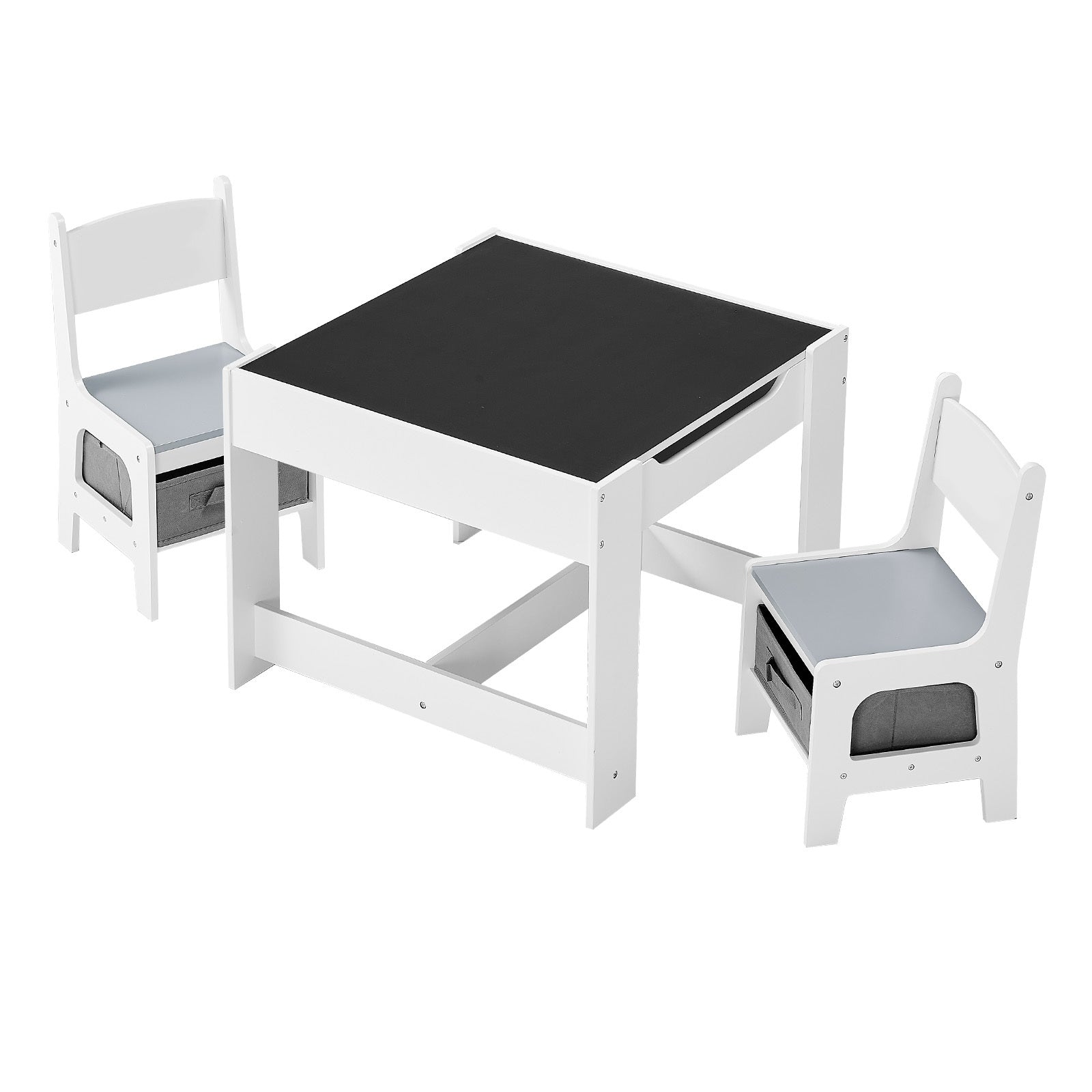 Kids Table and 2 Chairs Set, Toddler Table and Chair Set with Storage Space under the Table, Cloth Storage Box under the Chai