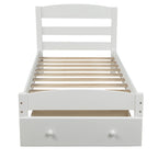 Classic Pine Wood Platform Twin Bed Frame with Storage Drawer, White Finish, No Box Spring Needed - Grand Goldman Shop