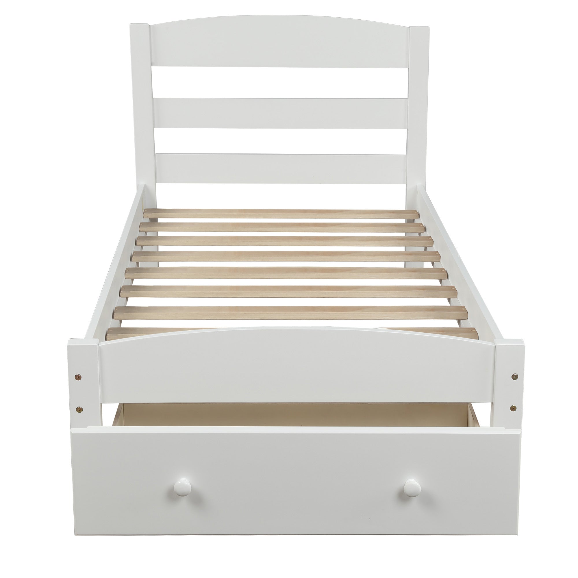 Classic Pine Wood Platform Twin Bed Frame with Storage Drawer, White Finish, No Box Spring Needed - Grand Goldman Shop