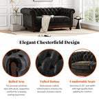 VIVALUX Chesterfield Velvet Loveseat Sofa, 2-Person Rolled Arm Upholstered Couch, Black, Pine Wood Frame, 59.44' - Grand Goldman Shop
