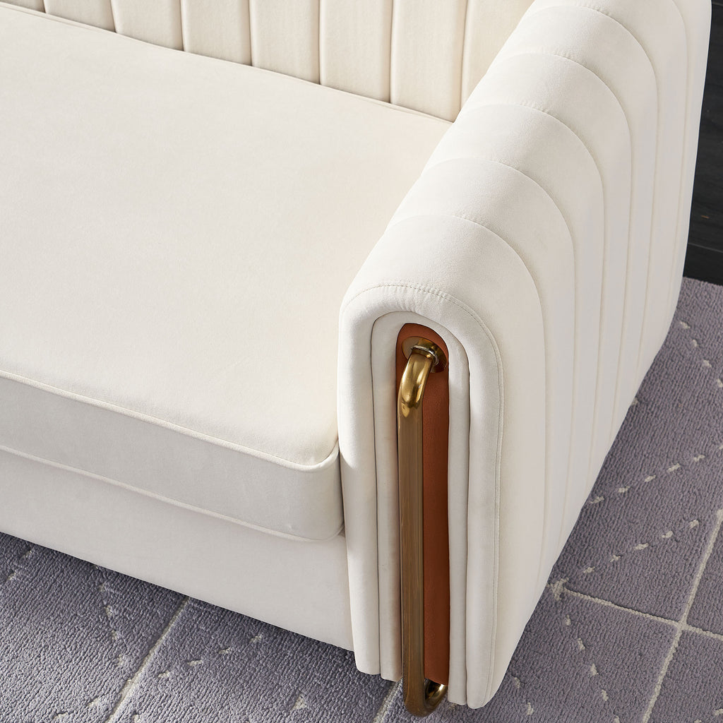 Contemporary Velvet Sofa Couch 84.25''W for Living Room, Beige - Grand Goldman Shop