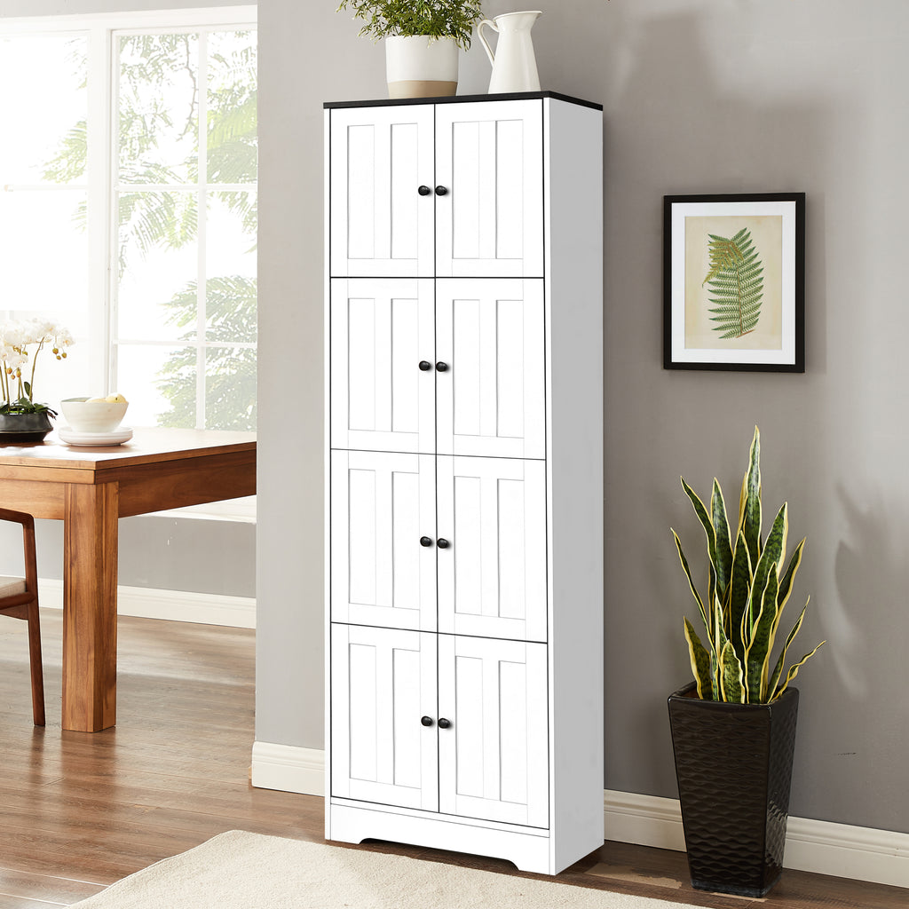 Tall Storage Cabinet with 8 Doors and 4 Shelves, Wall Storage Cabinet for Living Room, Kitchen, Office, Bedroom, Bathroom, White - Grand Goldman Shop