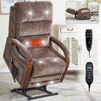 Power Brown Chenille Lift Recliner Chair Dual Motor Infinite Position Up to 350 LBS with Solid Wood Armrests, Heat Massage and Heavy Duty Motion Mechanism - Grand Goldman Shop