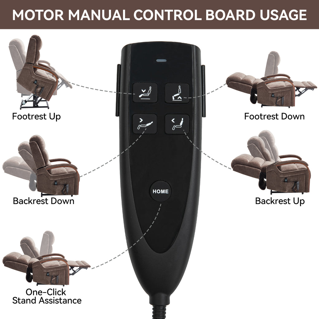 Power Brown Chenille Lift Recliner Chair Dual Motor Infinite Position Up to 350 LBS with Solid Wood Armrests, Heat Massage and Heavy Duty Motion Mechanism - Grand Goldman Shop