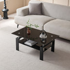 Modern Tempered Black Glass Coffee Table with 2-Layers and Waterfall Edges for Living Room - Grand Goldman Shop