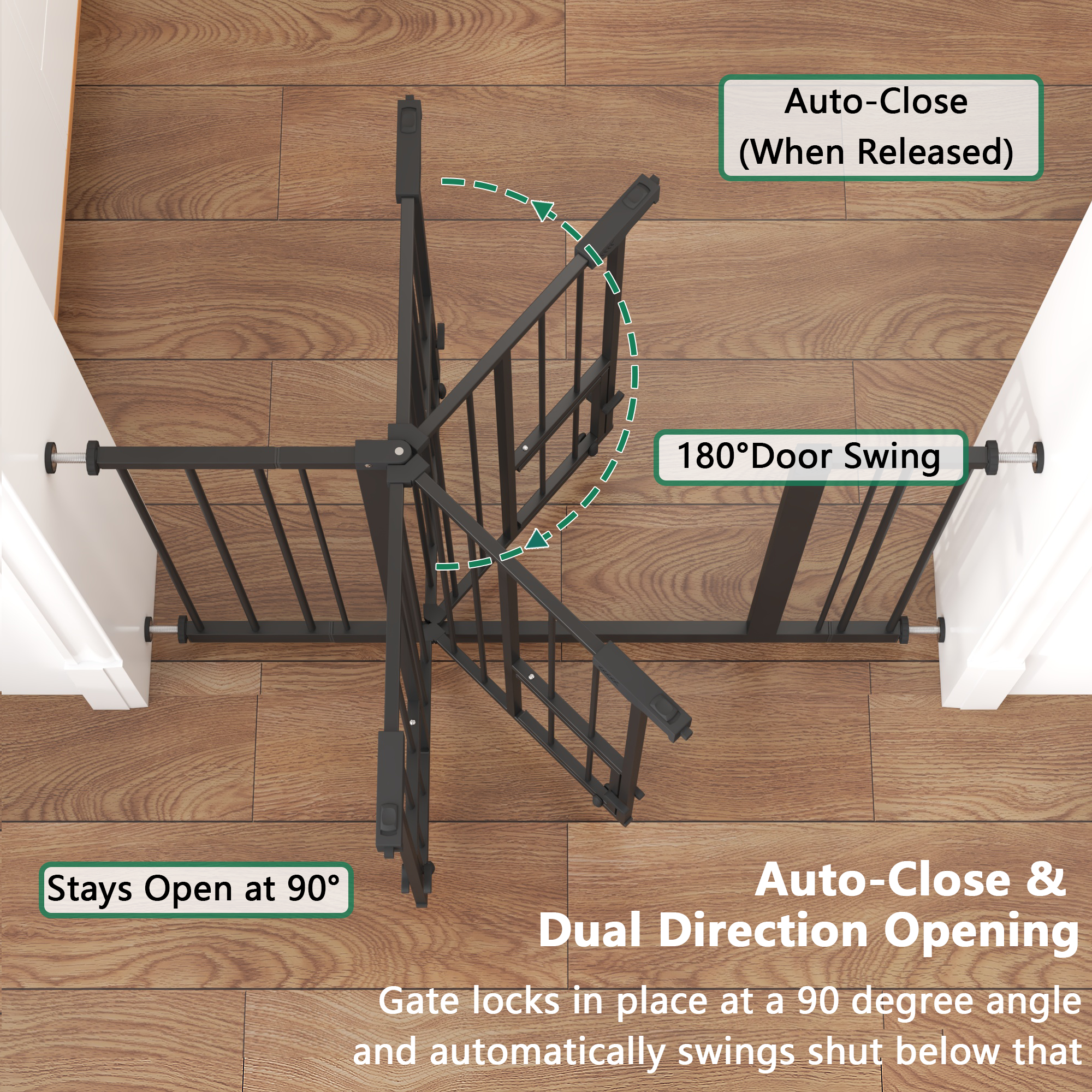 Baby Gate with Cat Door, 29.5-44.1' Metal Pet Door for Stairs & Doorways,Pressure Mounted,No Tools Needed, Black - Grand Gold
