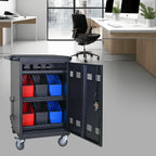 32-Bit-Device Charging Trolley for Tablets and Laptops with Cable Management, Removable Doors, Matte Black Metal - Shop Quali