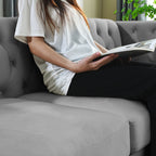 Modern Velvet Sofa with Button Tufting and Metal Legs, Grey Upholstered Couch for Living Room or Bedroom, 3-Seater, Solid Wood Frame, Soft Cotton-Filled Cushions - Grand Goldman Shop